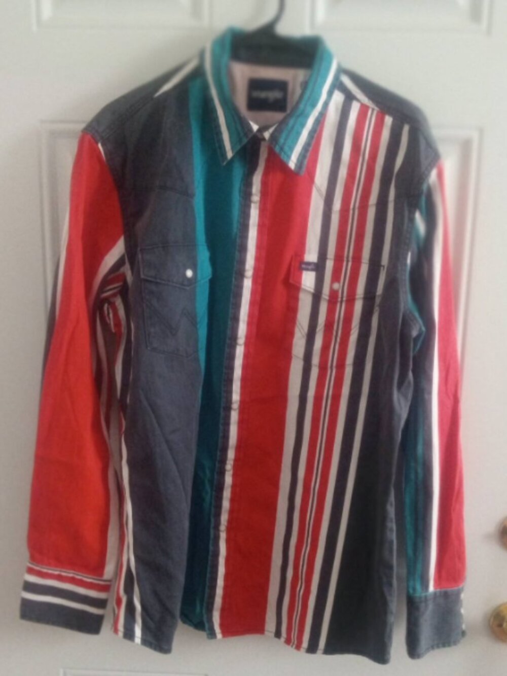 Rare Wrangler Brushhopper Western Stripe Shirt Size L